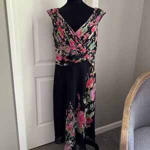 Coldwater Creek Black and Pink Floral High Low Dress